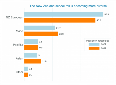 graph showing increasing ethnic diversity from 2009-2017