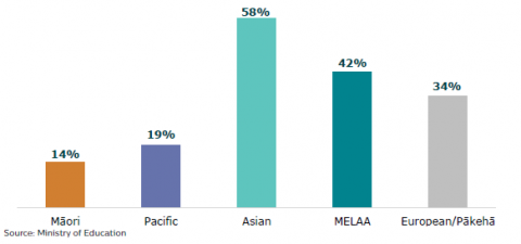 Figure 58: 2020 enrolment in bachelor’s or above, by ethnicity  