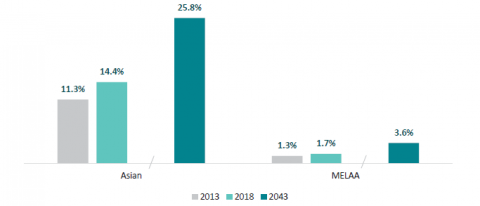 Figure 7: Proportion of learners (aged 5 – 19) in Aotearoa New Zealand who identify as MELAA or Asian