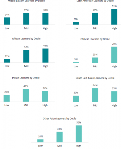 Figure 9: Ethnicity spread across school decile groups: 2021